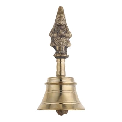 DOKCHAN Brass Hanuman Bell for Pooja Handcrafted Pure Brass Puja Bell with Hanuman Sitting Handle for Temple Brass Pooja Bell