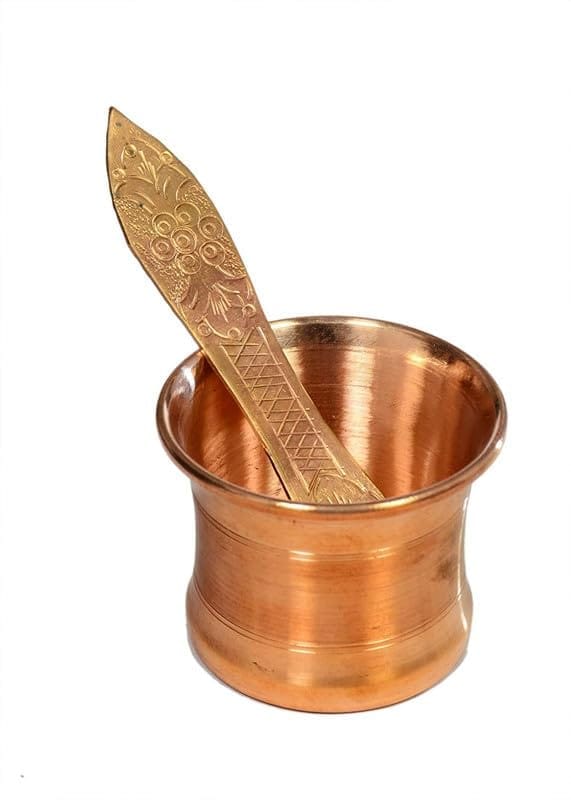 DOKCHAN indian traditional handcraft copper panchapatra set Panchapatra with spoon use for ganga jal, pooja, temple, and panchapatra use for diwali festival/golden color panchapatra