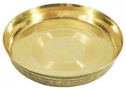 DOKCHAN Handcrafted Brass thali for Sweets Home D�COR Pooja Plate Gift Item Half Plate