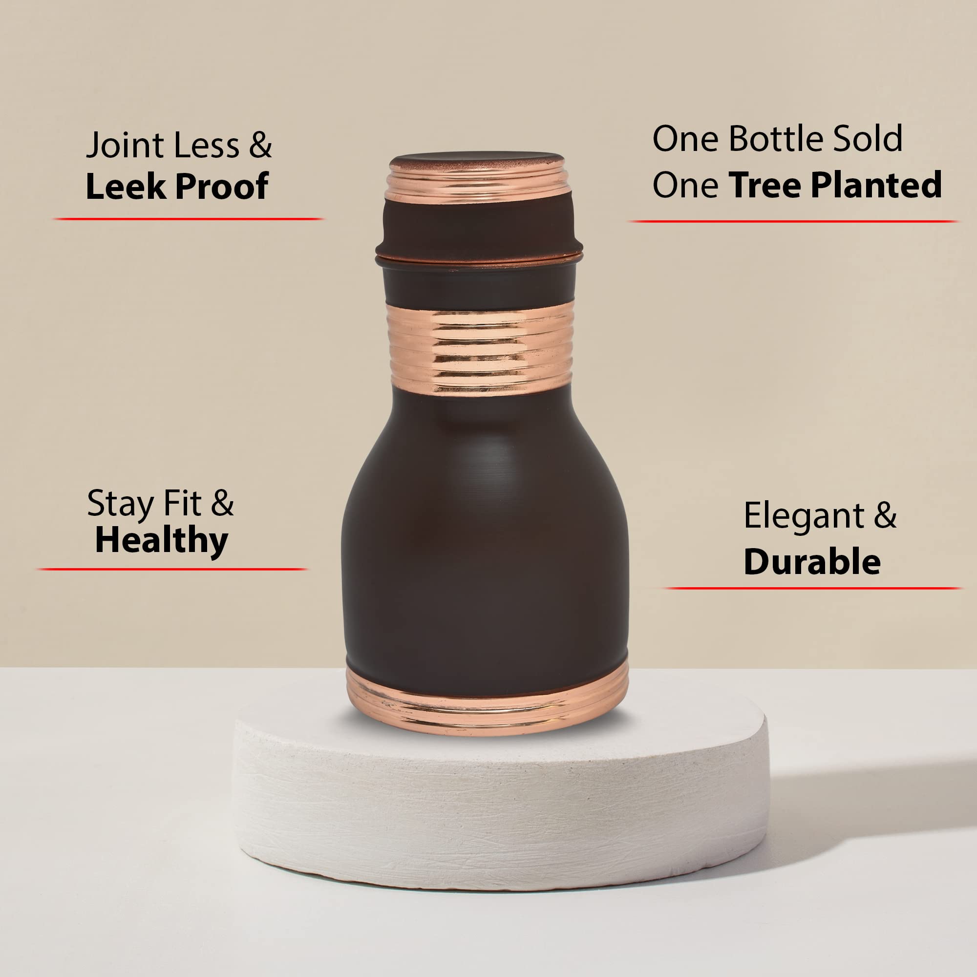 DOKCHAN 100% Pure Copper Bottle Lacquer Coated Silk Finish BPA Free With Drinking Glass