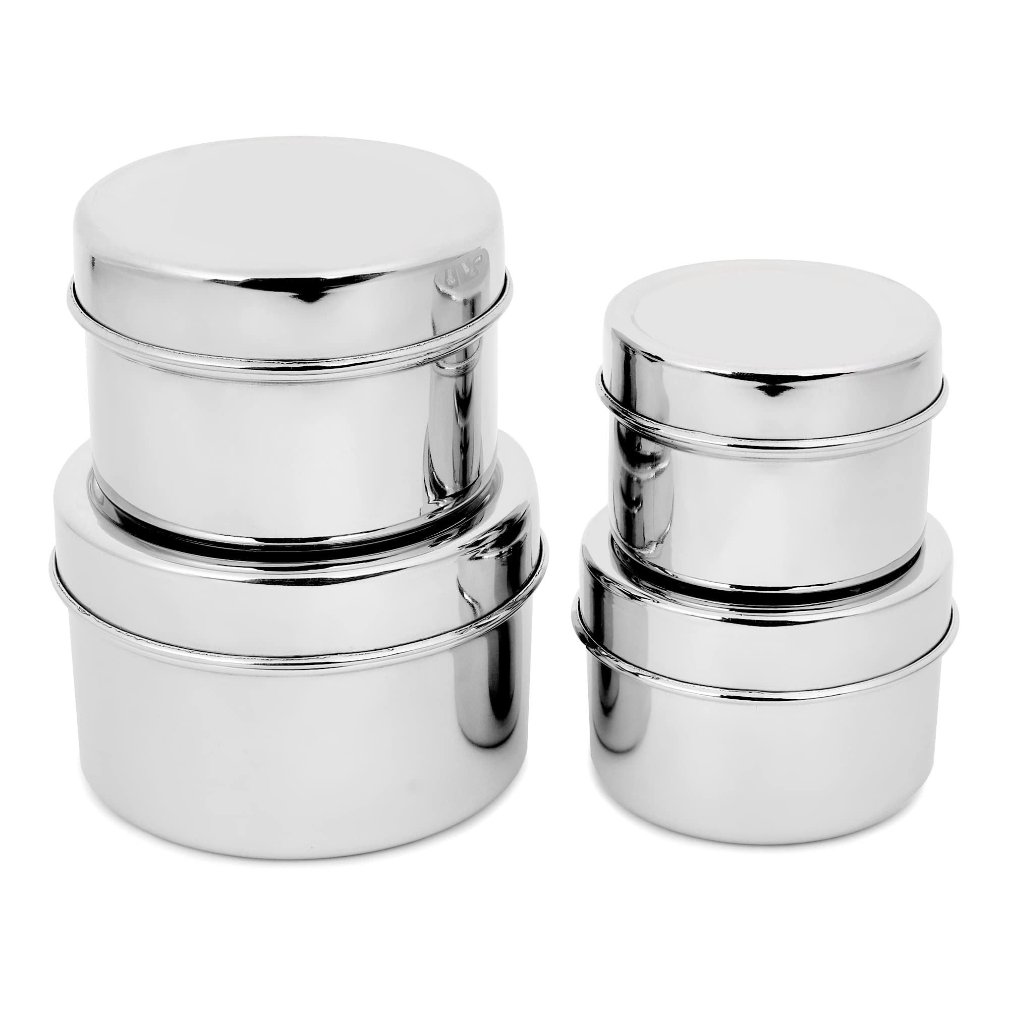 DOKCHAN Stainless Steel Designer Square Storage containers box/Dabba for Kitchen, Set of 4Pcs, 450ml, 400ml, 350ml, 300ml, (Sizes -10.16cm, 8.89cm, 7.62cm, 6.35cm, Silver)