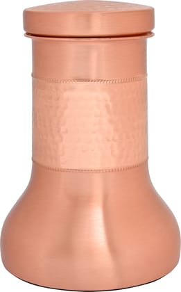 DOKCHAN 100% Pure Copper Hancrafted Hammered Surahi Shape Water Bottle With Glass 950ml