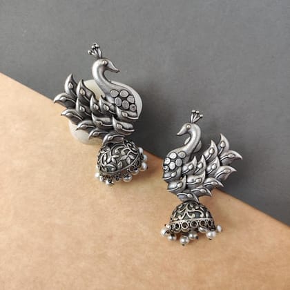 Trendy silver look alike peacock oxidized jhumka earrings for women and girls