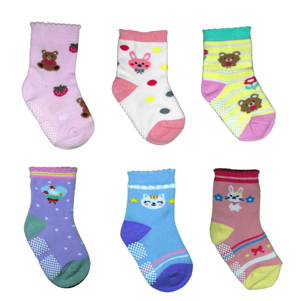 Secure Steps Baby Girls' Cotton Anti Slip Socks with Grip for 1-3Yrs