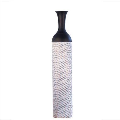 Kezevel Metal Tall Floor Vase - Artistic Big Flower Vase Black and White with Golden Streaks - Metal Long Vases for Home Decor - Size 17.8X17.8X96 CM