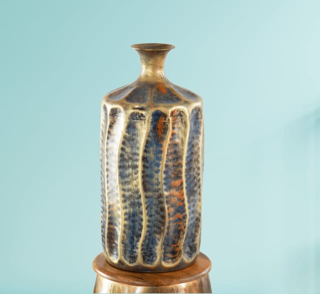 Kezevel Metal Decorative Floor Vase Pot - Antique Green and Blue  Handcrafted Vases for Living Room Corner, Metal Pot for Home Decor, Size  40X40X39 CM at Rs 4080.00, Bengaluru