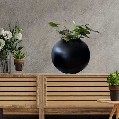 Kezevel Indoor Outdoor FRP Planters - Lightweight Durable Matte Jet Black Finish Sphere Flower Pot , Tree Planter for Flowers , Herb , Plants for Garden Décor , Home Décor , Size 30.48X30.48X30.48 CM