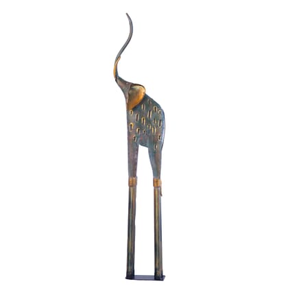 Kezevel Metal Tall Elephant Table Decor - Handcrafted Elephant Statue Art in Antique Grey Golden Finish- Showpiece for Home Decor - Size 15.2X8X81.3CM