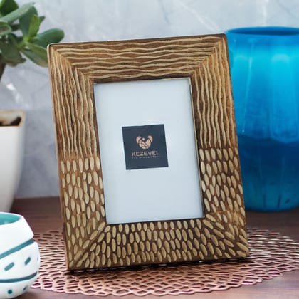 Kezevel Wooden Carved Photo Frames - Artistic Rectangle Photo Frame in Mango Wood for Picture Size 5X7 inch , Picture Frame Size 21.34X1.5X26.16 CM