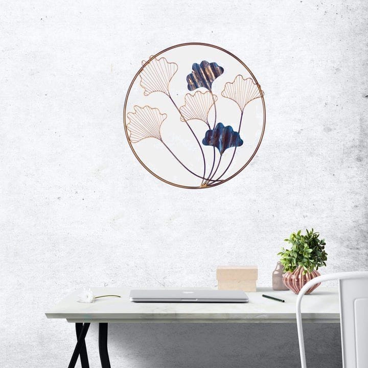 Kezevel Metal Leaf Wall Decor - Artistic Metal Wall Art - Golden Blue Finish Ginkgo Leaf in Metal Frame with Hook for Home Decor Size - 61X2.54X61 CM