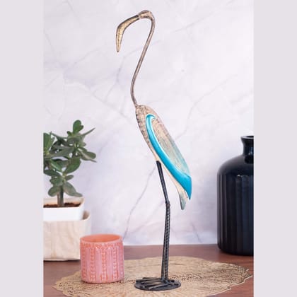 Kezevel Metal Birds Table Decor - Artistic Bird Figurines Statue in Antique Golden and Blue Finish Metal Showpiece for Home Decor, Size 16.5X9.5X55 CM