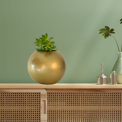 Kezevel Indoor Outdoor FRP Planters - Lightweight Durable Matte Gold Finish Sphere Flower Pot, Tree Planter for Garden Home, Size 20.32X20.32X20.32 CM