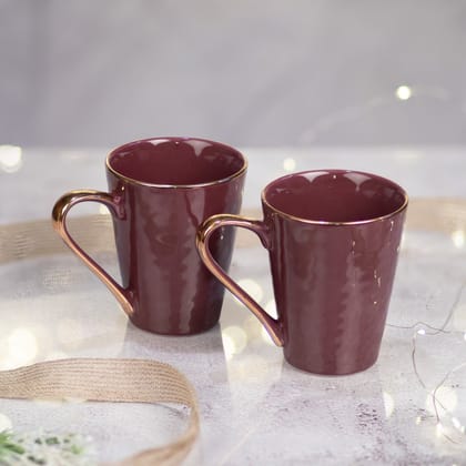 Kezevel Porcelain Large Mugs in Rosewood and Gold Finish- Set of 2