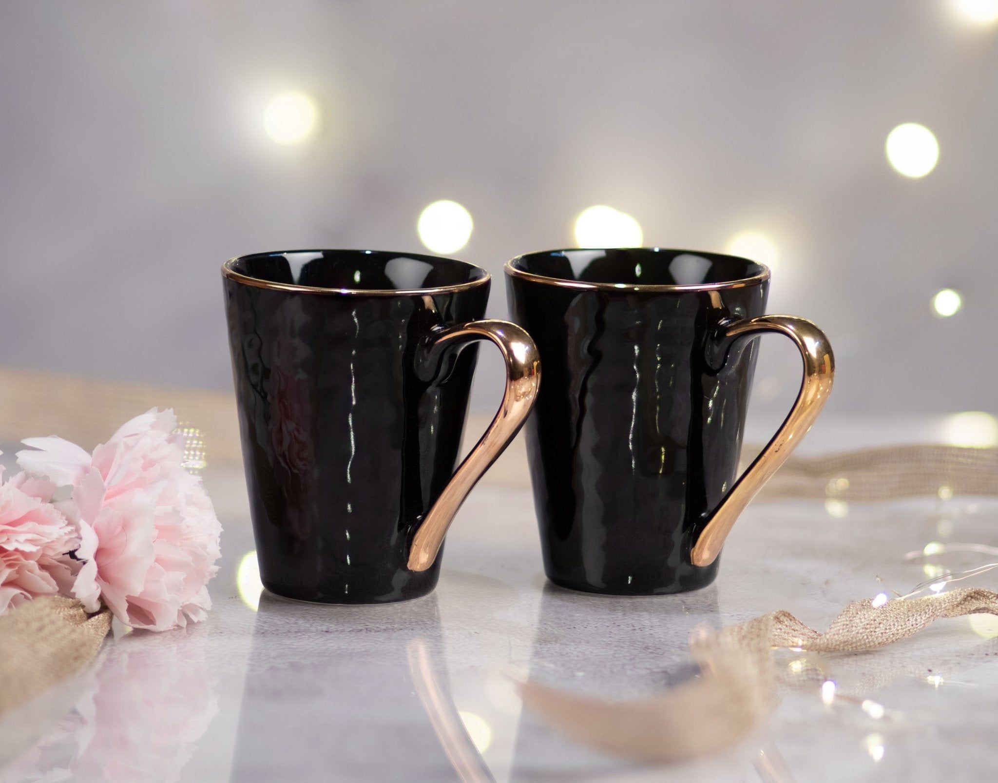 Kezevel Large Black & Gold Mugs - Set of 2 - Porcelain