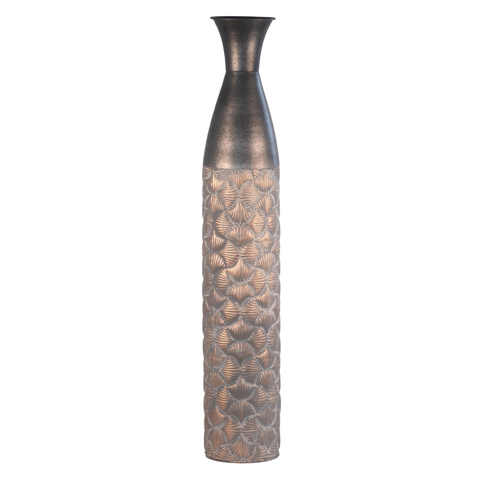 Kezevel Metal Tall Floor Vase - Artistic Big Flower Vase Golden and Grey Seashell Pattern Metal Long Vases for Home Decor, Size 16.5X16.5X96.5 CM