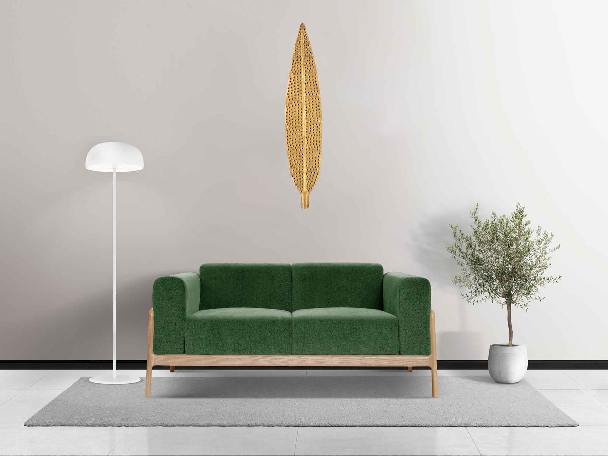 Kezevel Metal Leaf Wall Decor - Artistic Metal Wall Art - Golden Finish Hammered Long Leaf Wall Hanging with Hook for Home Decor - Size 20X2.54X97 CM