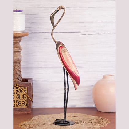 Kezevel Metal Birds Table Decor - Artistic Bird Figurine Statue in Antique Golden and Pink Finish Metal Showpiece for Home Decor, Size 15.2X9.5X52.5CM