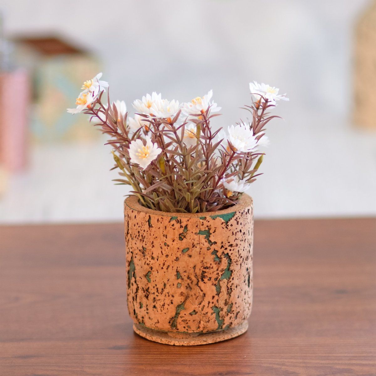 Kezevel Cork Decorative Planter - Natural Cork Brown Cylindrical Indoor Planters for Home Decor, Table Decor, Flower Pot, Size 10X10X11 CM