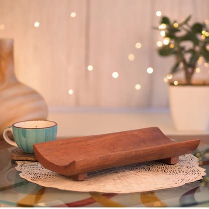 Kezevel Wooden Serving Platter - Rectangular Natural Acacia Wood Platter, Kebab Serving Platter, Starter Plate for Serving, Size 30.48X15.24X5.08 CM