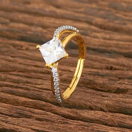 EXQUISITE SOLITAIRE Cz DIAMOND RING - 2 TONE GOLD