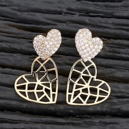 DOUBLE HEART GOLD PLATED Cz DANGLE EARRING