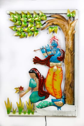 Metal Wall Decor Radha Krishna Frame With Led