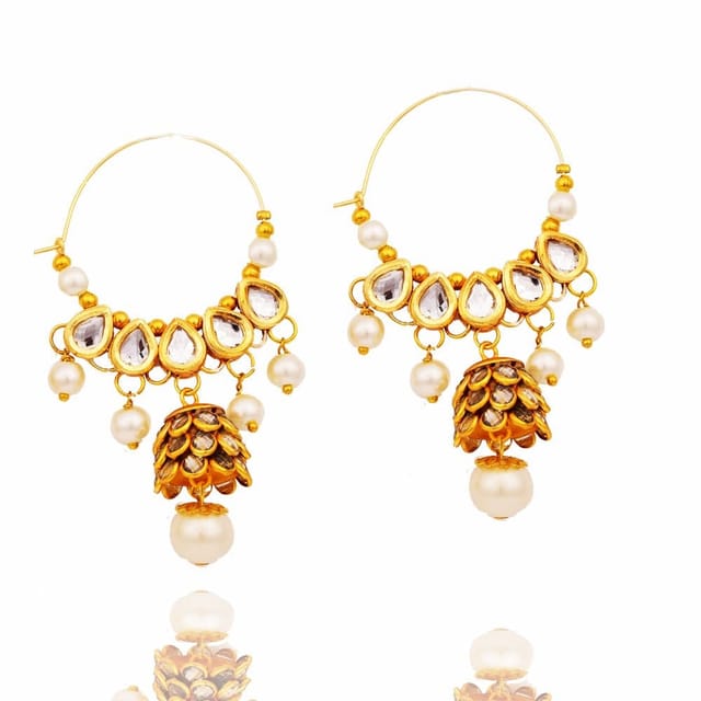 Golden Kundan Jadau Rajasthani Jhumka Earrings | Jhumka earrings, Earrings,  Kundan jhumka earrings