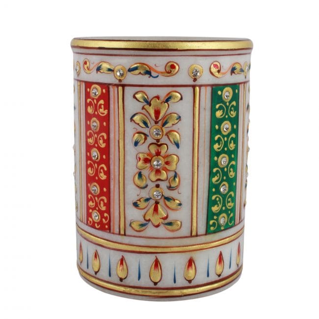 Tribes India Meenakari Marble Pen Stand Vertical