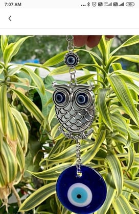 Owl Evil Eye Wall Hanging | Nazar Battu Showpiece For Home, Office, House (Silver Owl, Pack Of 1)