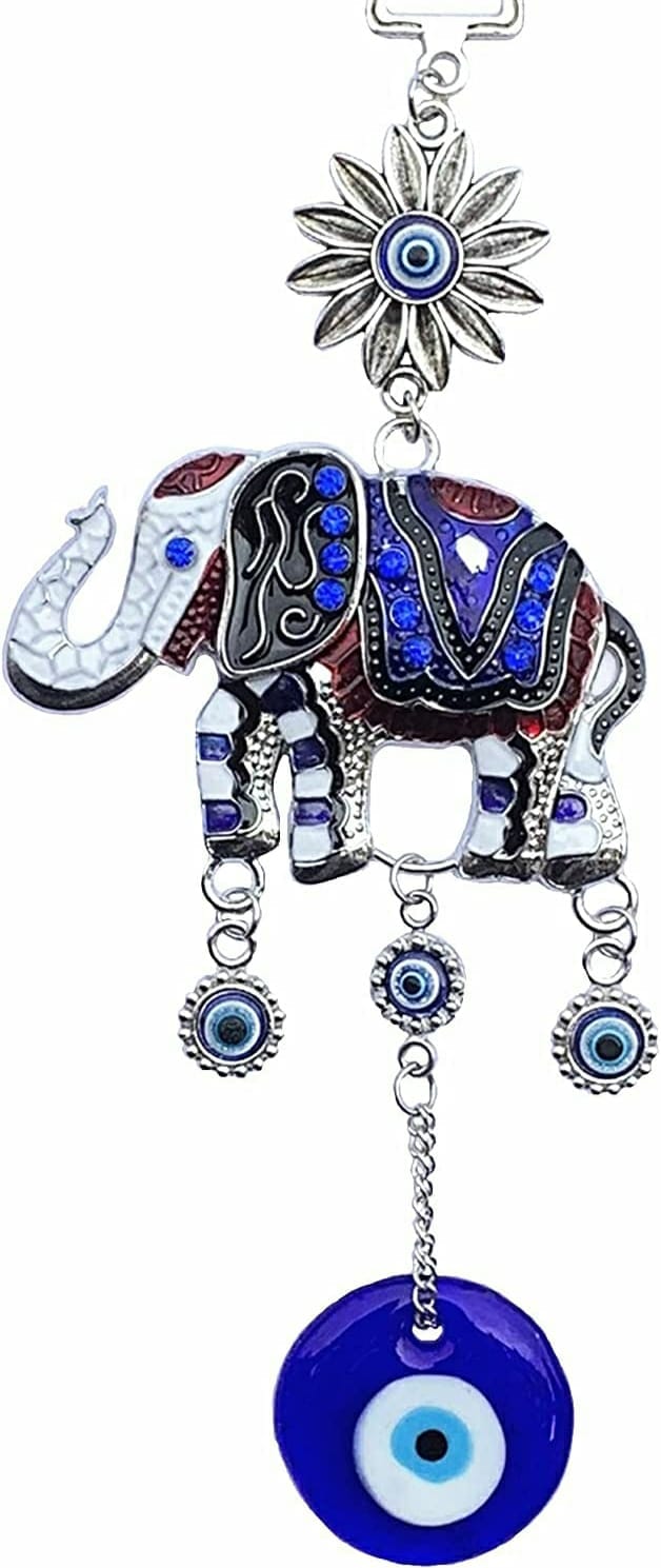 Blue Turkish Eye Lucky Elephant Wall Hanging Amulet