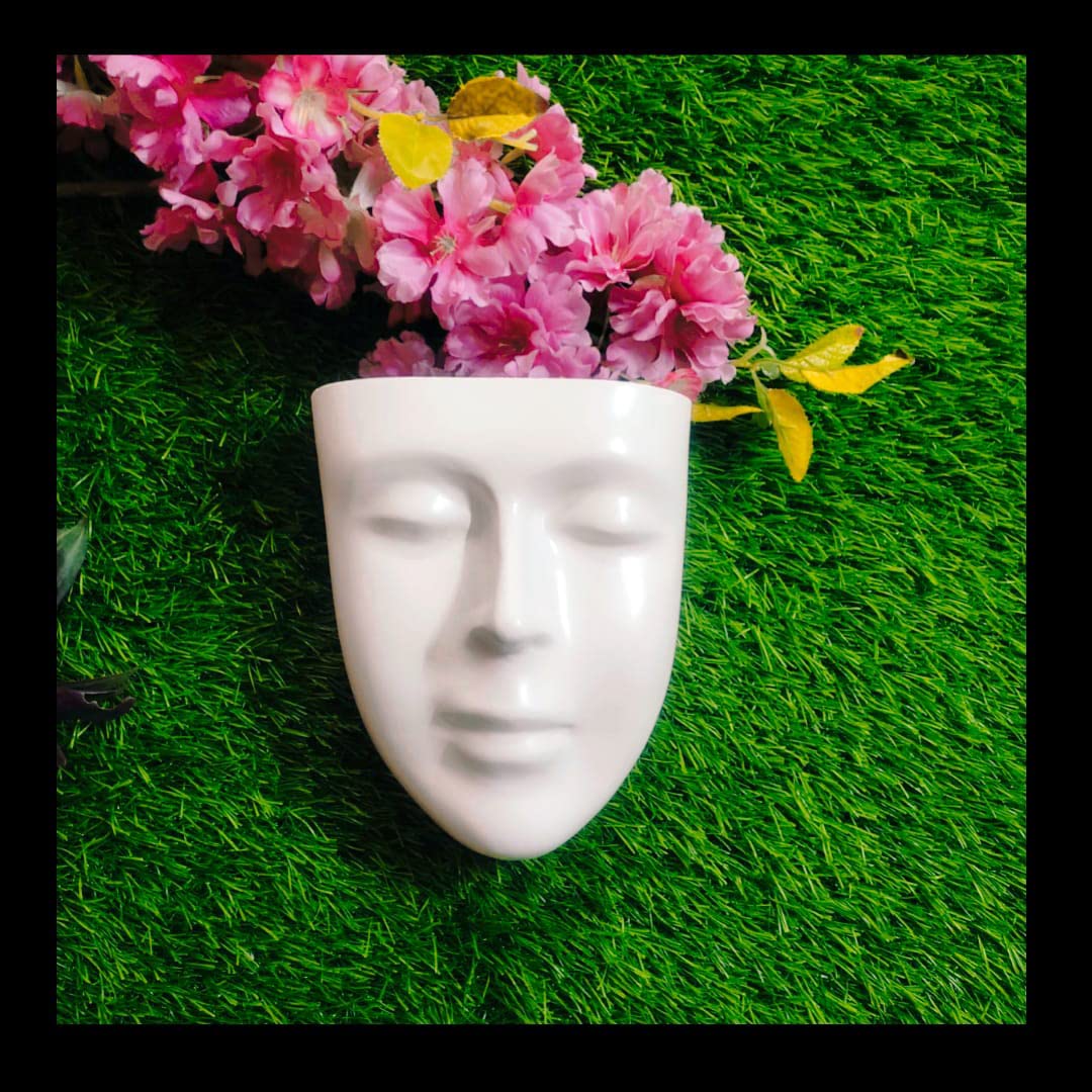 DZIGN Hanging Wall Planter, Face Planter, Balcony Planter, Wall Hanging Indoor Planter, Outdoor Planter, White Head Planter for Home Decor and Garden Hanging. White Male Face Planter Pack of 1.