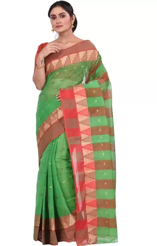 GitAsit Temple Border, Woven Tant Pure Cotton Saree  (Green)