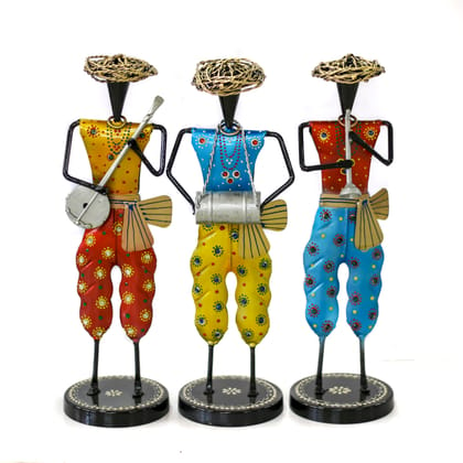 Metal Handicraft Pagdi Sardar Musicians Set Multicolor Table Decor