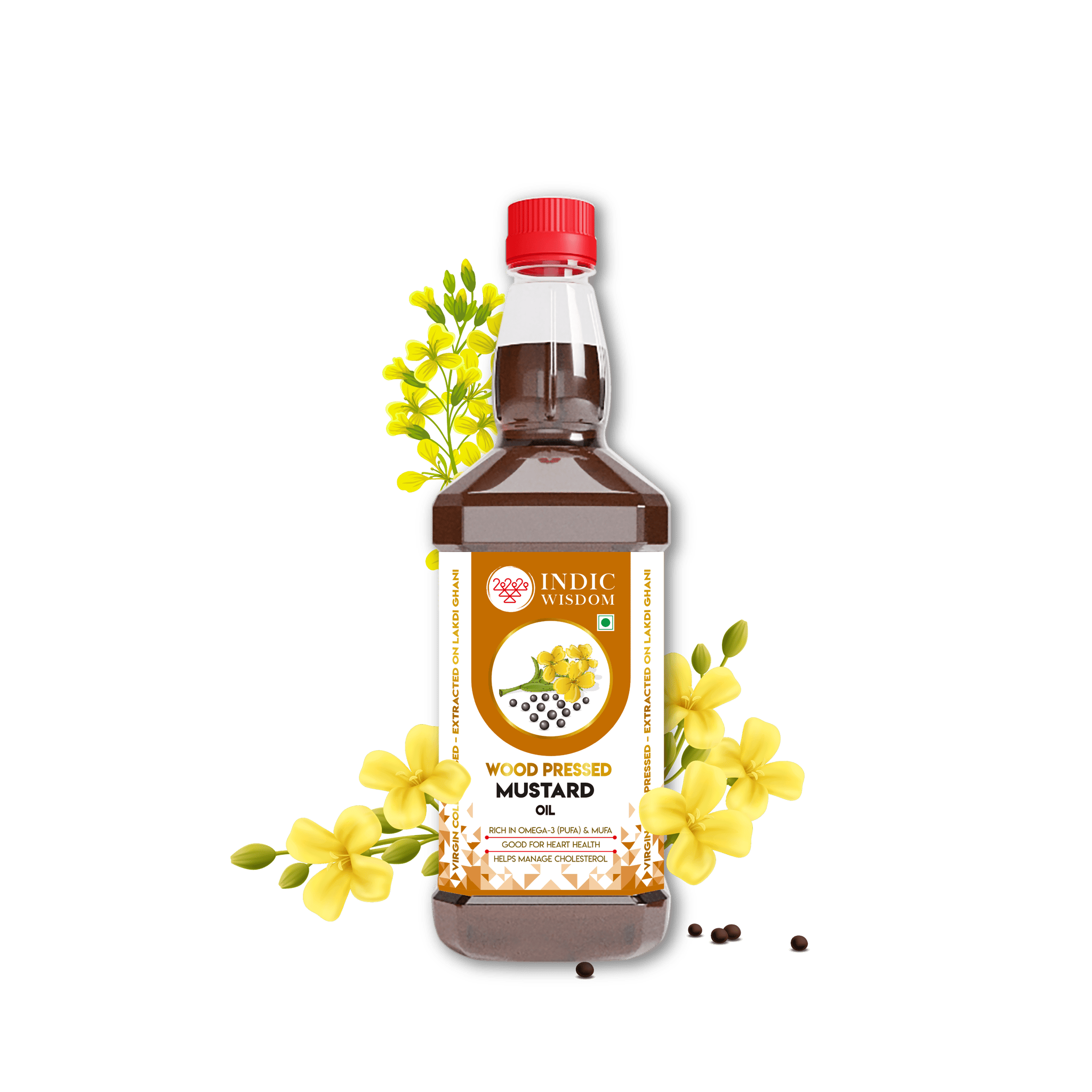 IndicWisdom Wood Pressed Mustard Oil 1 Liter (Cold Pressed Mustard Oil - Extracted on Wooden Churner)