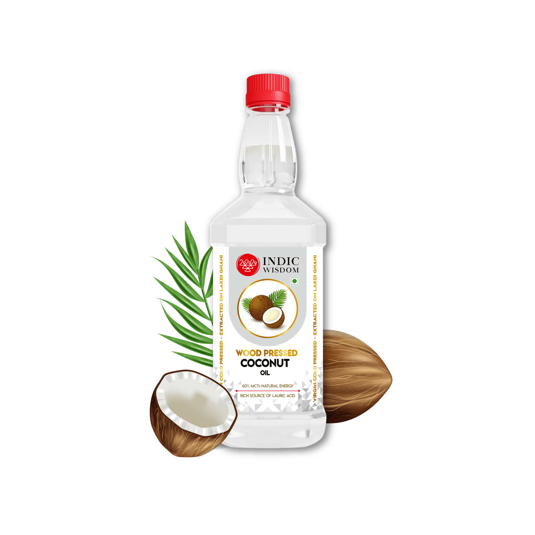 IndicWisdom Wood Pressed Virgin Coconut Oil 1 Liter (Cold Pressed Coconut Oil - Extracted on Wooden Churner)