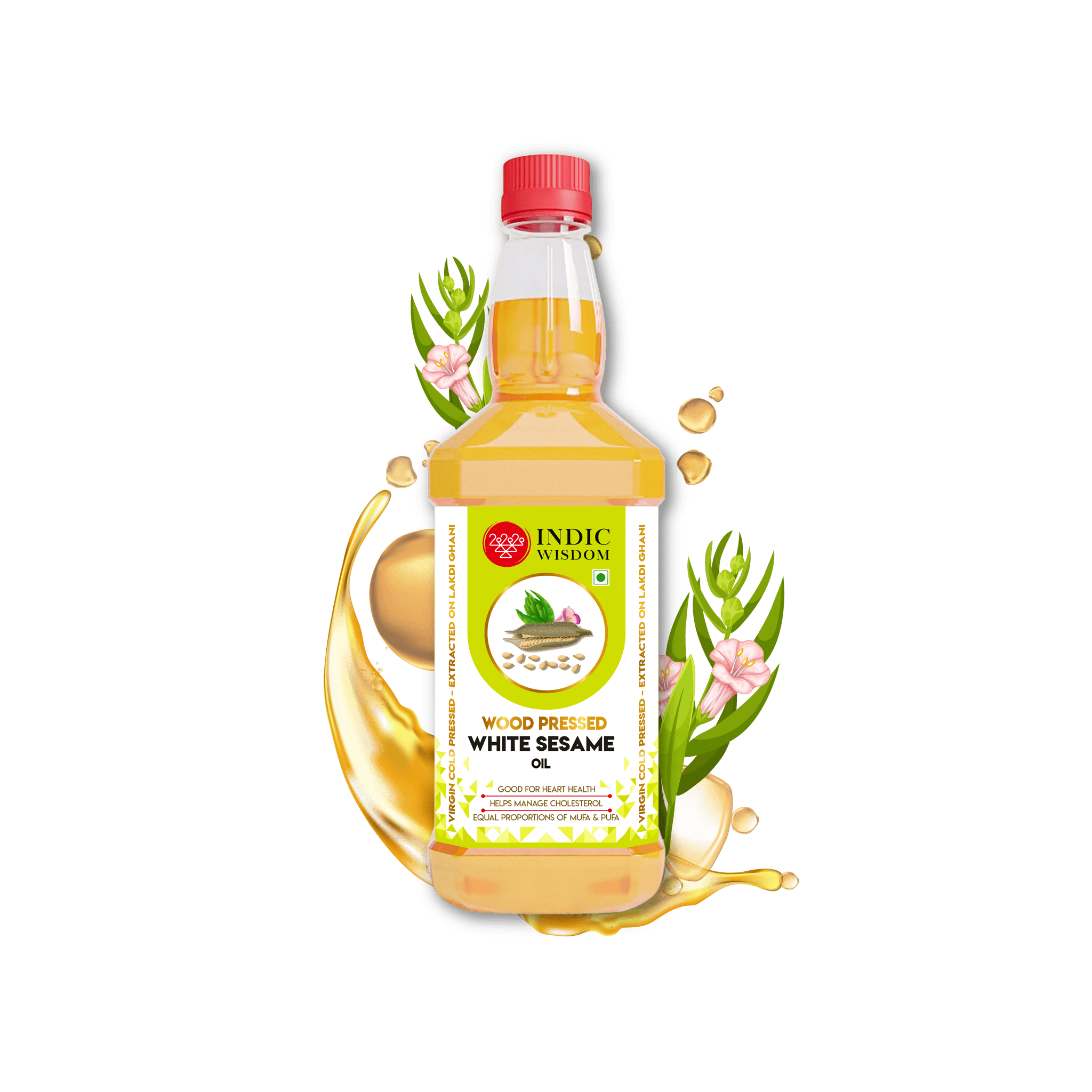 IndicWisdom Wood Pressed White Sesame Oil 1 Liter (Cold Pressed White Sesame Oil - Extracted on Wooden Churner)