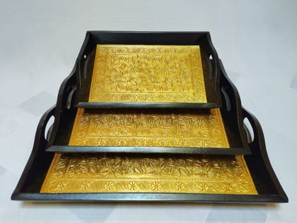 wooden tray brass