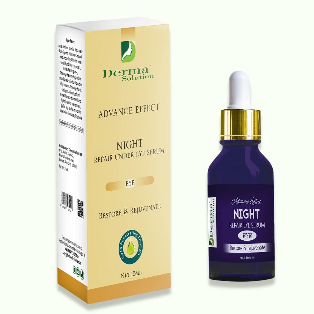 Derma Solution Night Repair Under Eye Serum for Dark Circles | Anti Aging | Reduces Fine Lines, Wrinkles & Puffiness | Hydration | Skin Brightening - 15ml