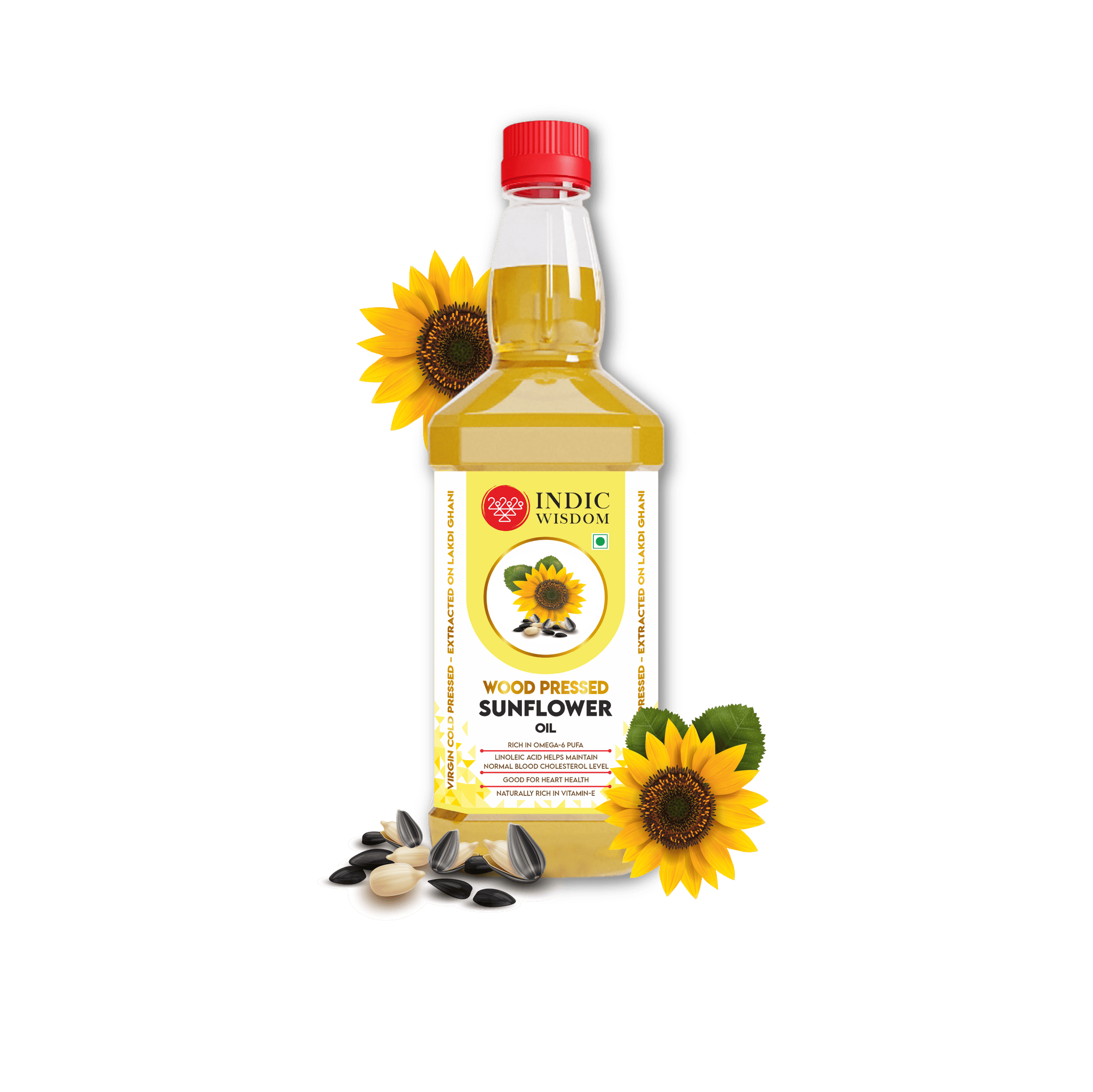 IndicWisdom Wood Pressed Sunflower Oil 1 liter (Cold Pressed Sunflower Oil - Extracted on Wooden Churner)