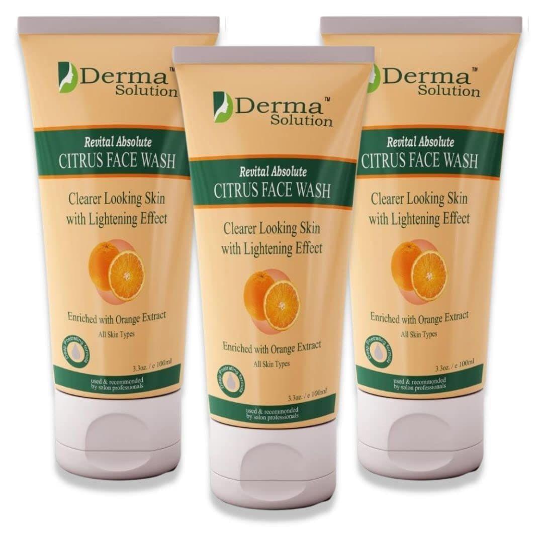 Derma Solution Citrus Orange Face Wash for Men & Women | Pimple Remover | Allergy Free | Anti-Ageing | Promote Glowing Skin | Suitable for All Skin Types - Pack fo 3 (300 ml)