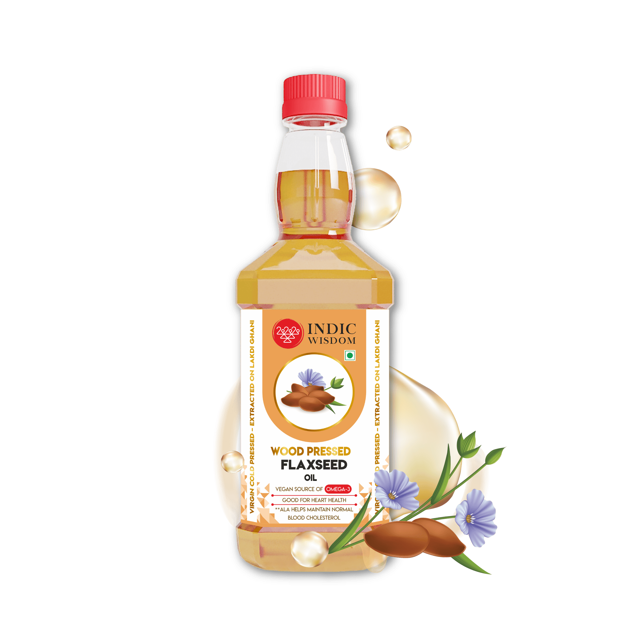 IndicWisdom Wood Pressed Flaxseed Oil 500 ml (Cold Pressed Flaxseed Oil - Extracted on Wooden Churner)