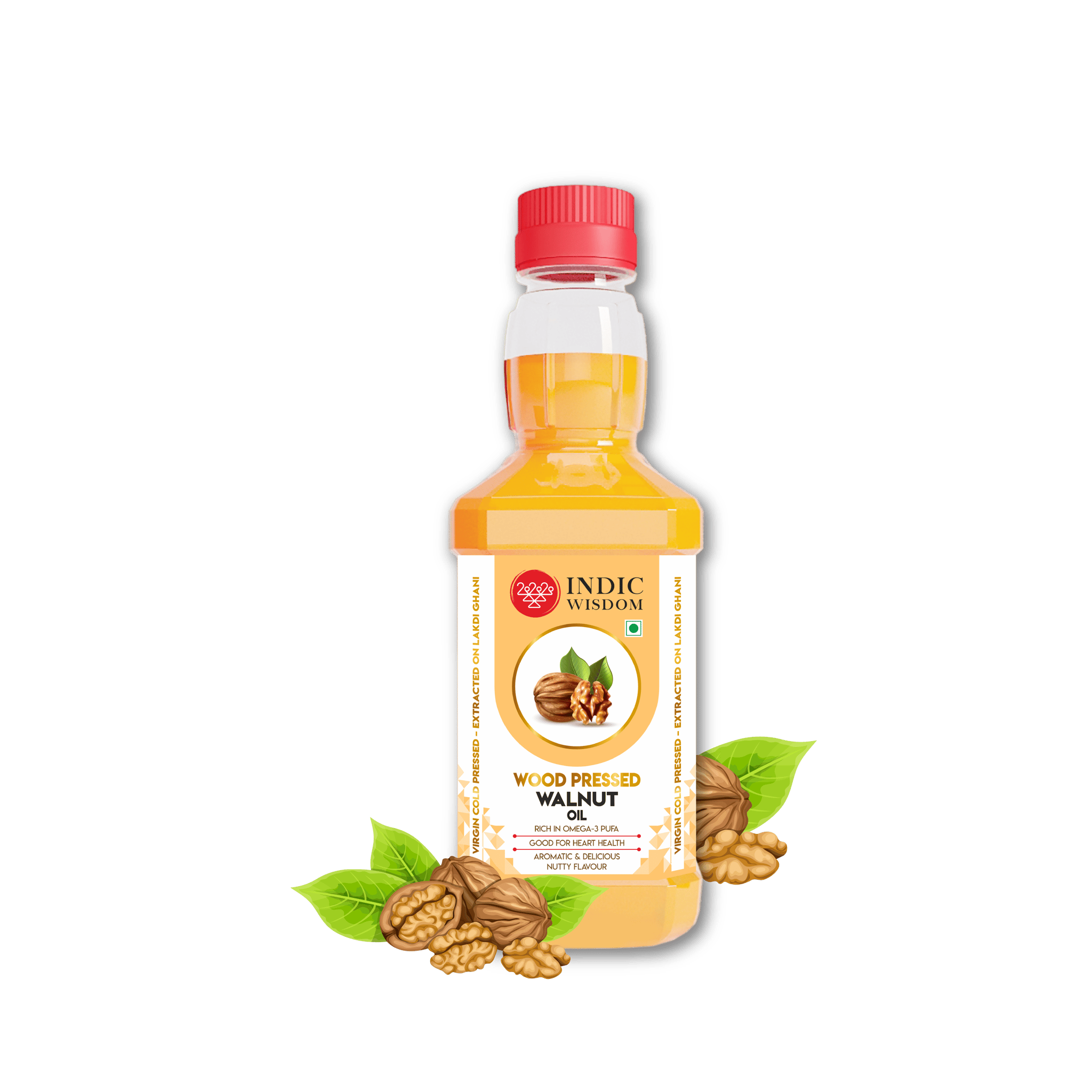 IndicWisdom Wood Pressed Walnut Oil 100 ml (Cold Pressed Walnut Oil - Extracted on Wooden Churner)