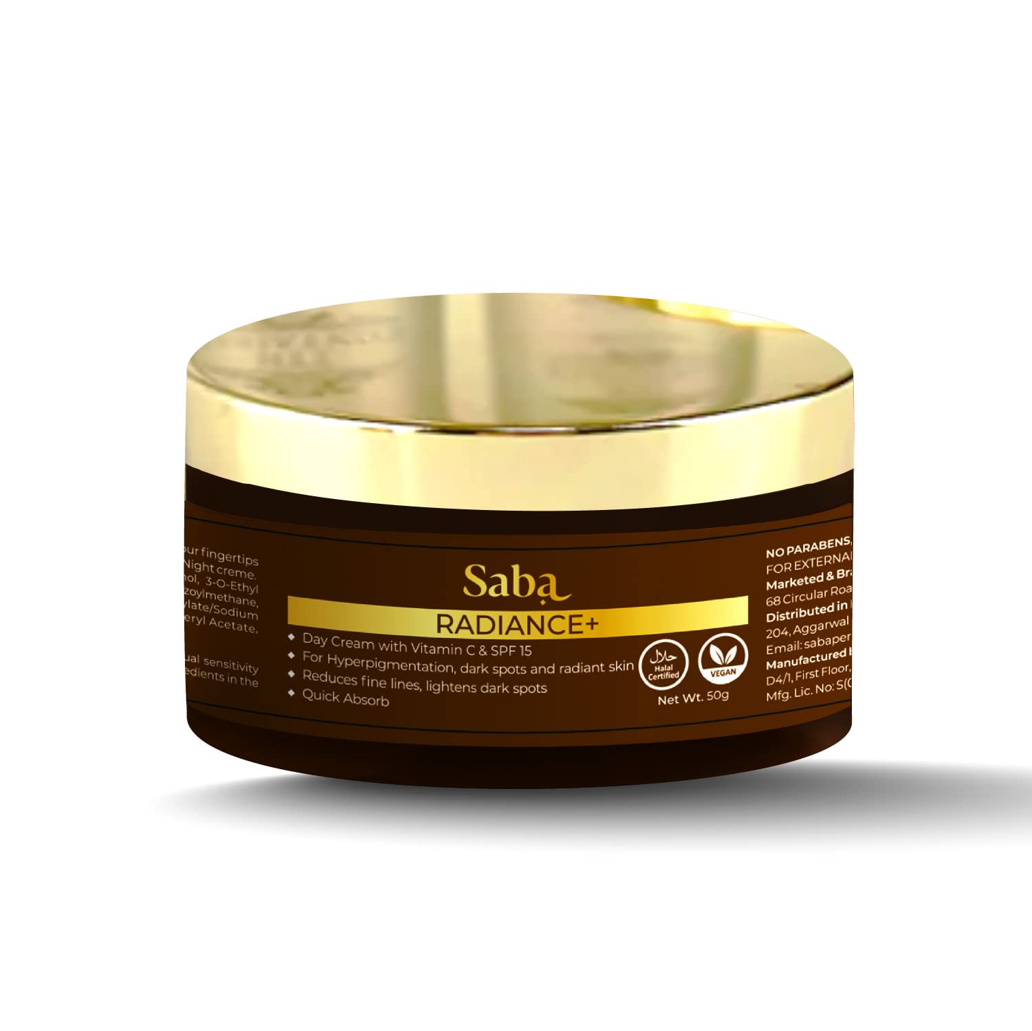 Saba Radiance+ Day Cream with Niacinamide, Vitamin C & SPF 15 | 50g