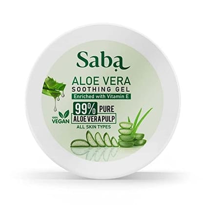 Saba 99% Natural Pure & Organic Aloe Vera Gel Non Sticky Multi Purpose Face, Skin and Hair - Vegan, Sun burn relief, Hydrating Moisturizing 260 gm (Paraben free)