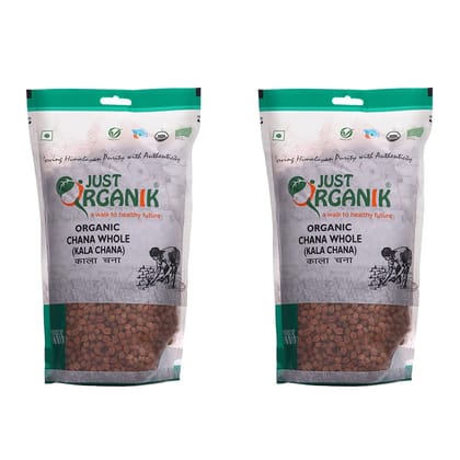 Just Organik Chana Whole (Kala Chana) 2 Kg, (2 x 1 Kg), 100% Organic