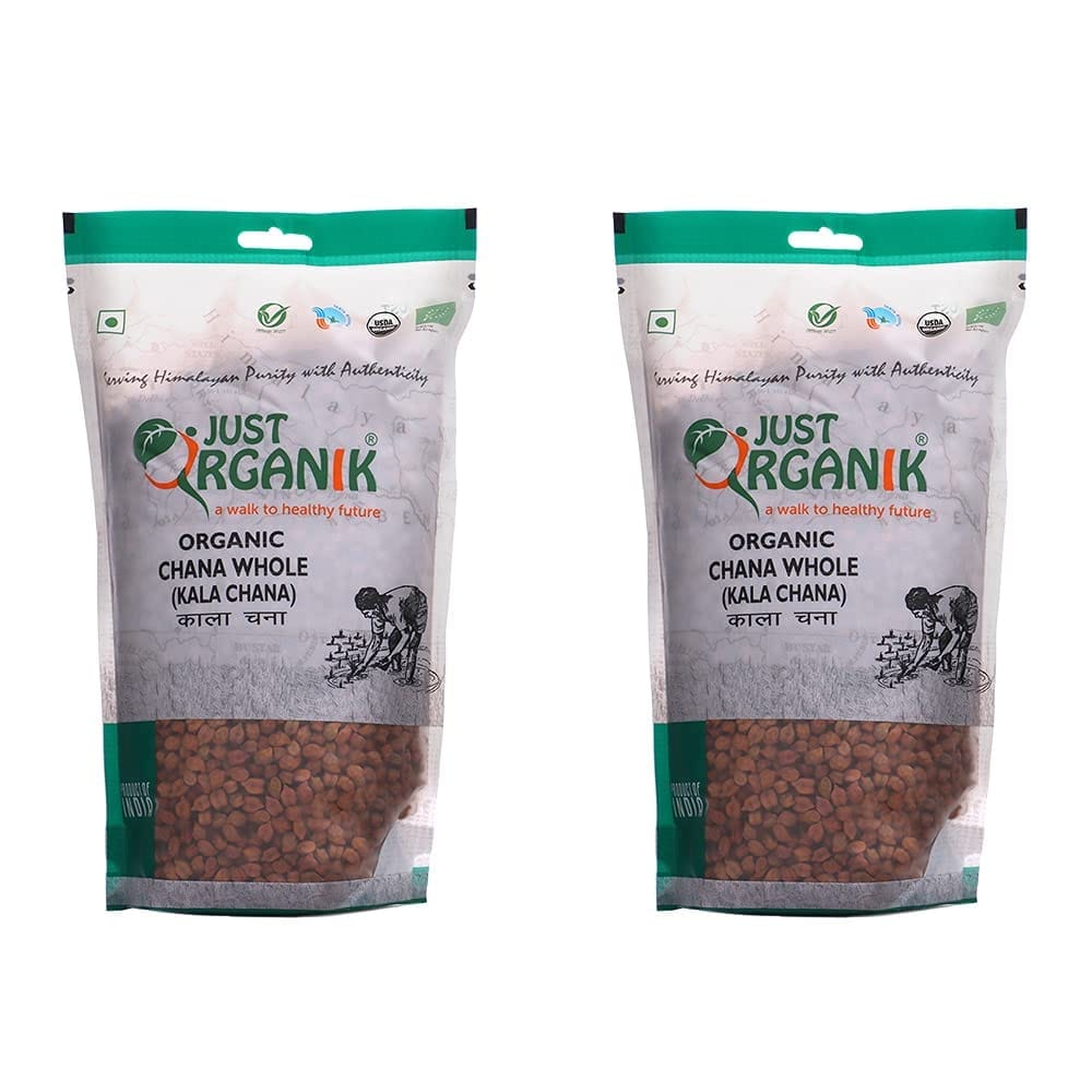 Just Organik Chana Whole (Kala Chana) 2 Kg, (2 x 1 Kg), 100% Organic