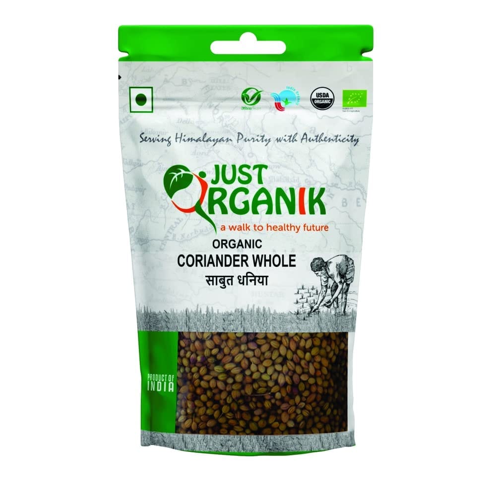 Just Organik Coriander (Dhania) Whole 250gm, 100% Organic