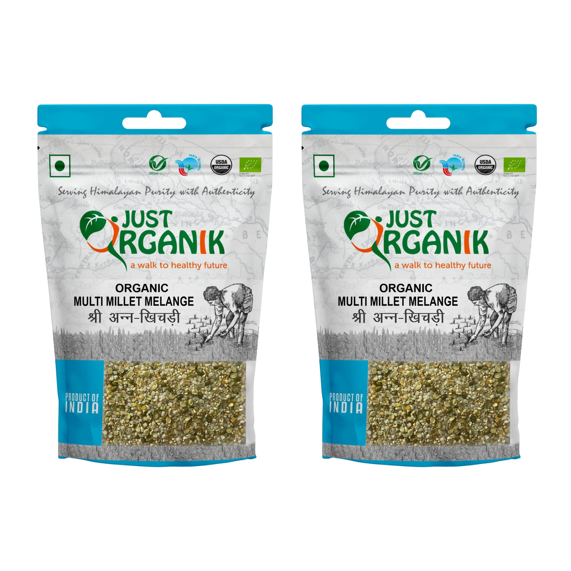 Just Organik Multi MIllet Khichdi, 1 Kg (Pack of 2, 2x500g), 100% Organic