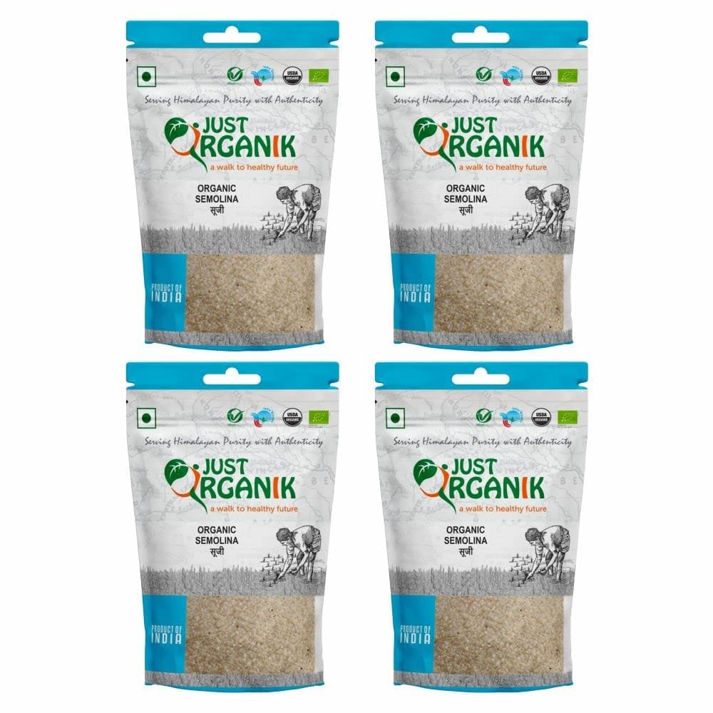 Just Organik Organic Semolina 2 Kg (4X500g), Organic Sooji/ Suji, Nutritive Coarse Flour