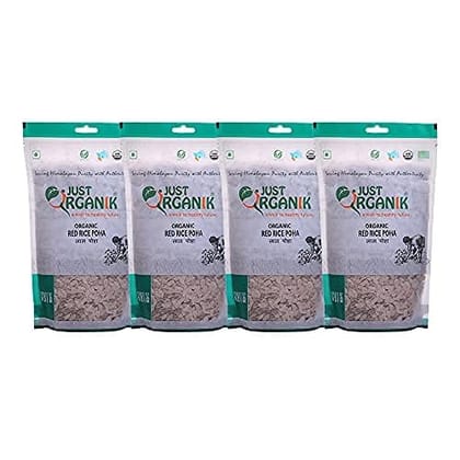 Just Organik Red Rice Poha 2 Kg,(4 x500 g), 100% Organic